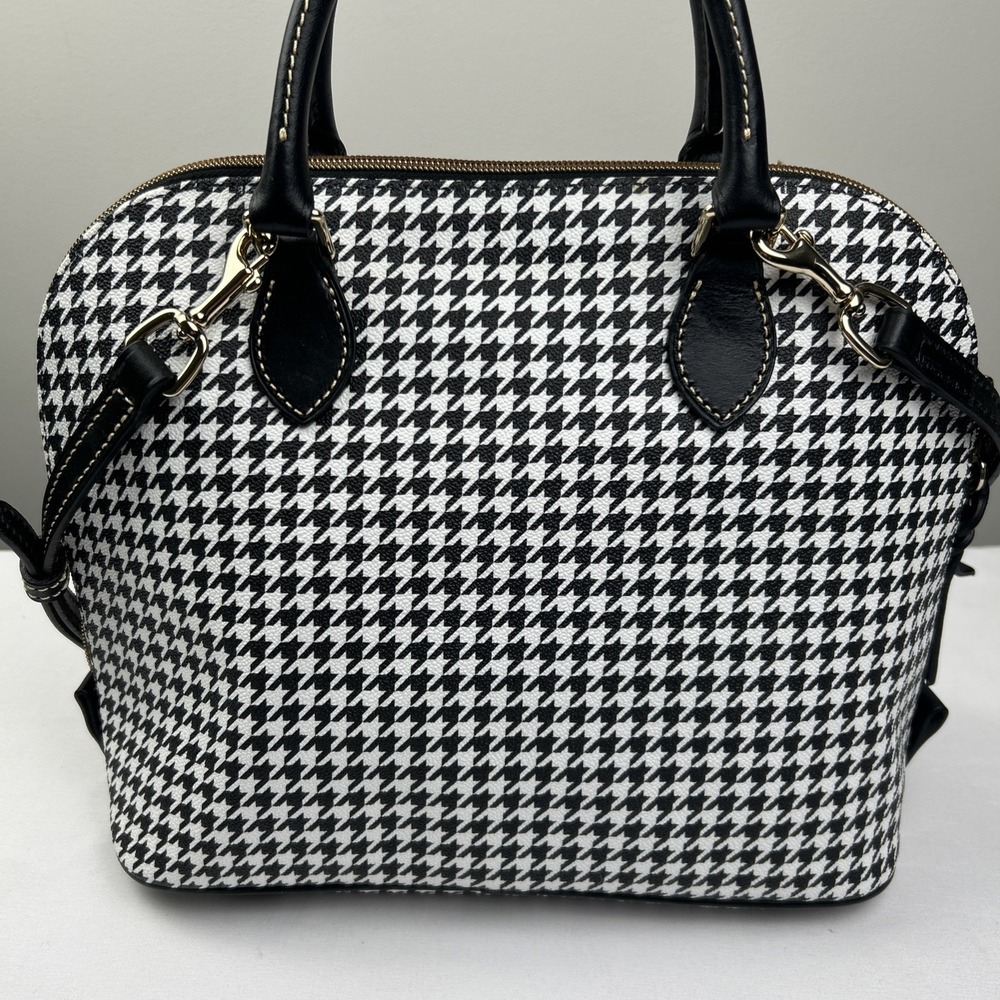 NWT Dooney Bourke Black White Houndstooth Domed Zip Zip Satchel Handbag Purse - Picture 4 of 16